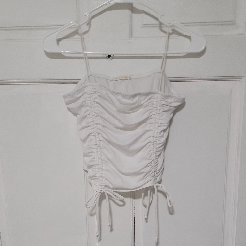 Heart & Hips Limited Edition Elegant White Ruched Women's Top Casual Sexy Cute